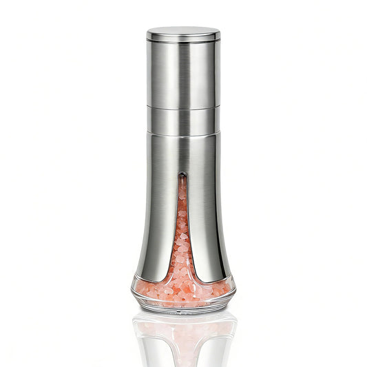 Aelga Salt Grinder with Silicone Funnel - 4oz Glass Manual Mills with Adjustable Ceramic Core & Stainless Steel Sleeve, Refillable Kitchen Gadget