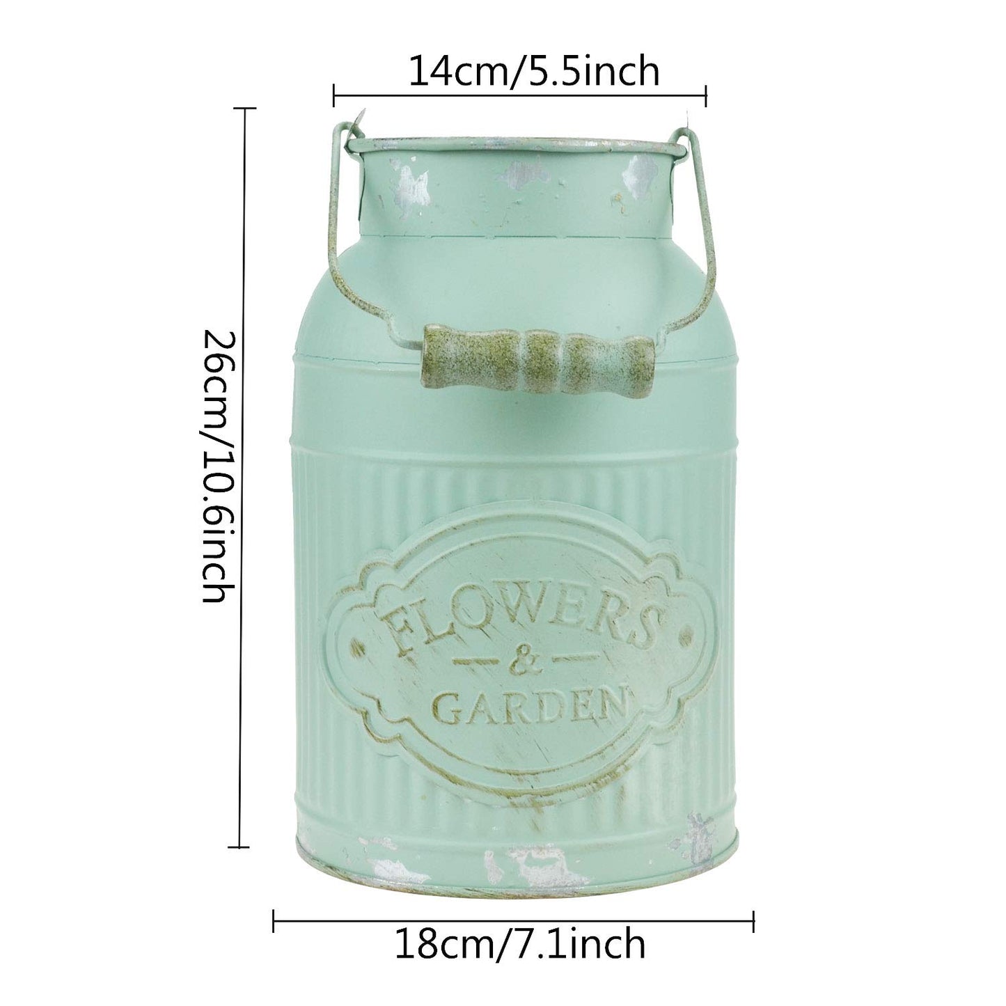 JSY-UP Green Galvanized Metal Farmhouse Flower Vases - Rustic Decorative French Flower Bucket Pots for Wedding Table Centerpiece Decorations, Home Decor
