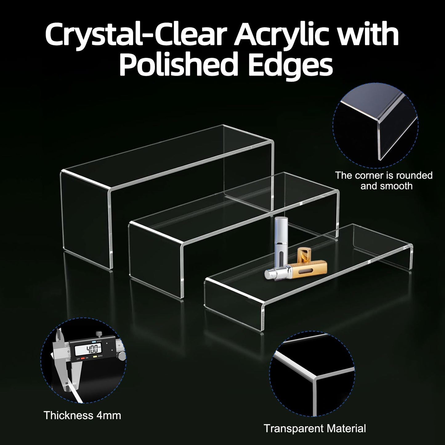 QuikSavor 6PCS acrylic risers display stands, Clear Tiered acrylic display risers for Jewelry, Figurines, Snacks & Tabletop Showcase