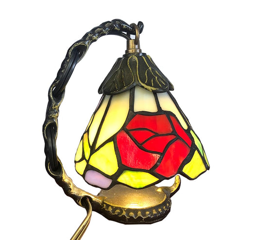 HUIMEIJU Tiffany Glass Table Lamp, Rose Pattern Night Lamp, Study Small Table Lamp, Wake Up Lamp