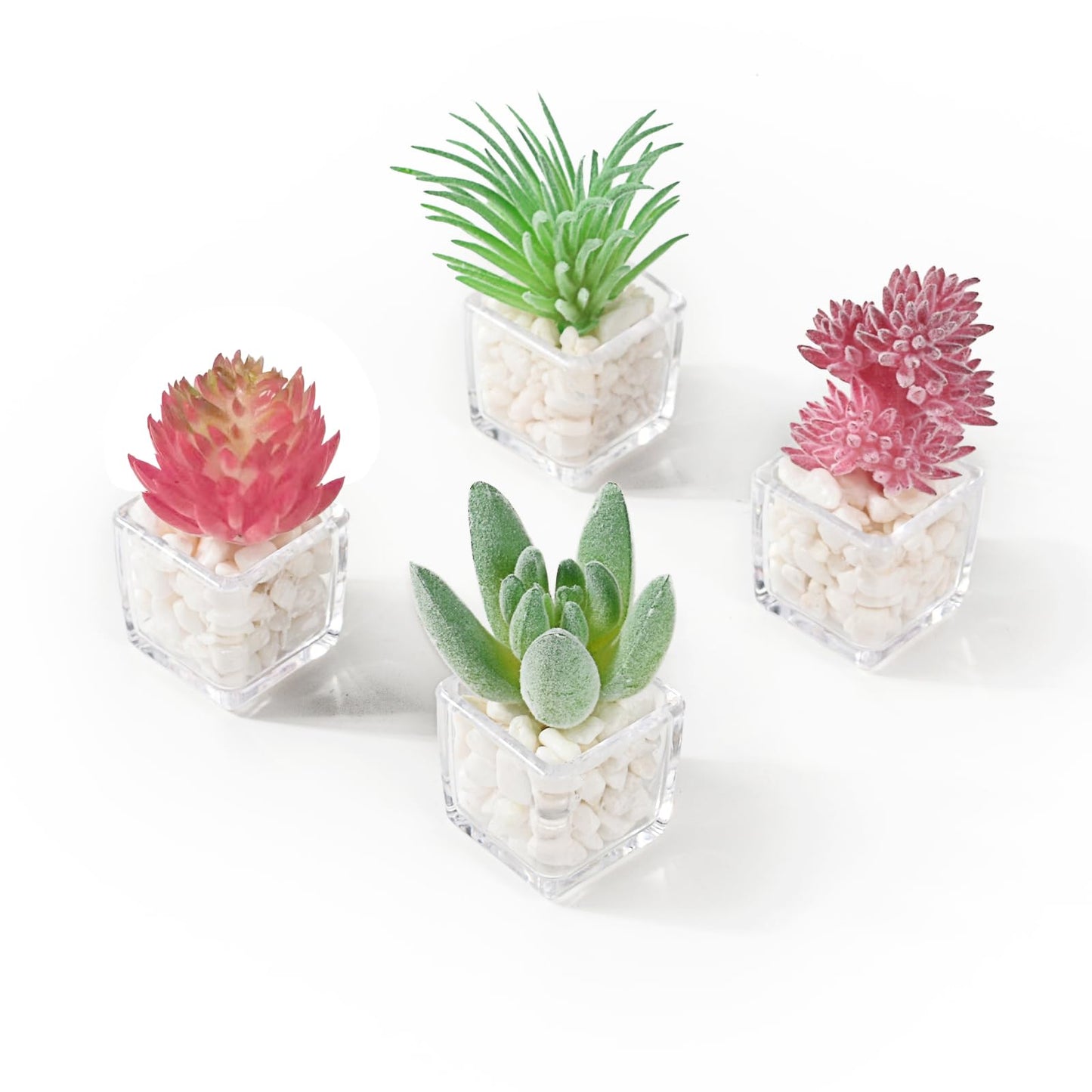 Luckforest Mini Artificial Succulent, 4 Pcs Lifelike Simulation Succulent with Pot Small Artificial Plants for Home Locker Kitchen Refrigerator Office Whiteboard Photography Props