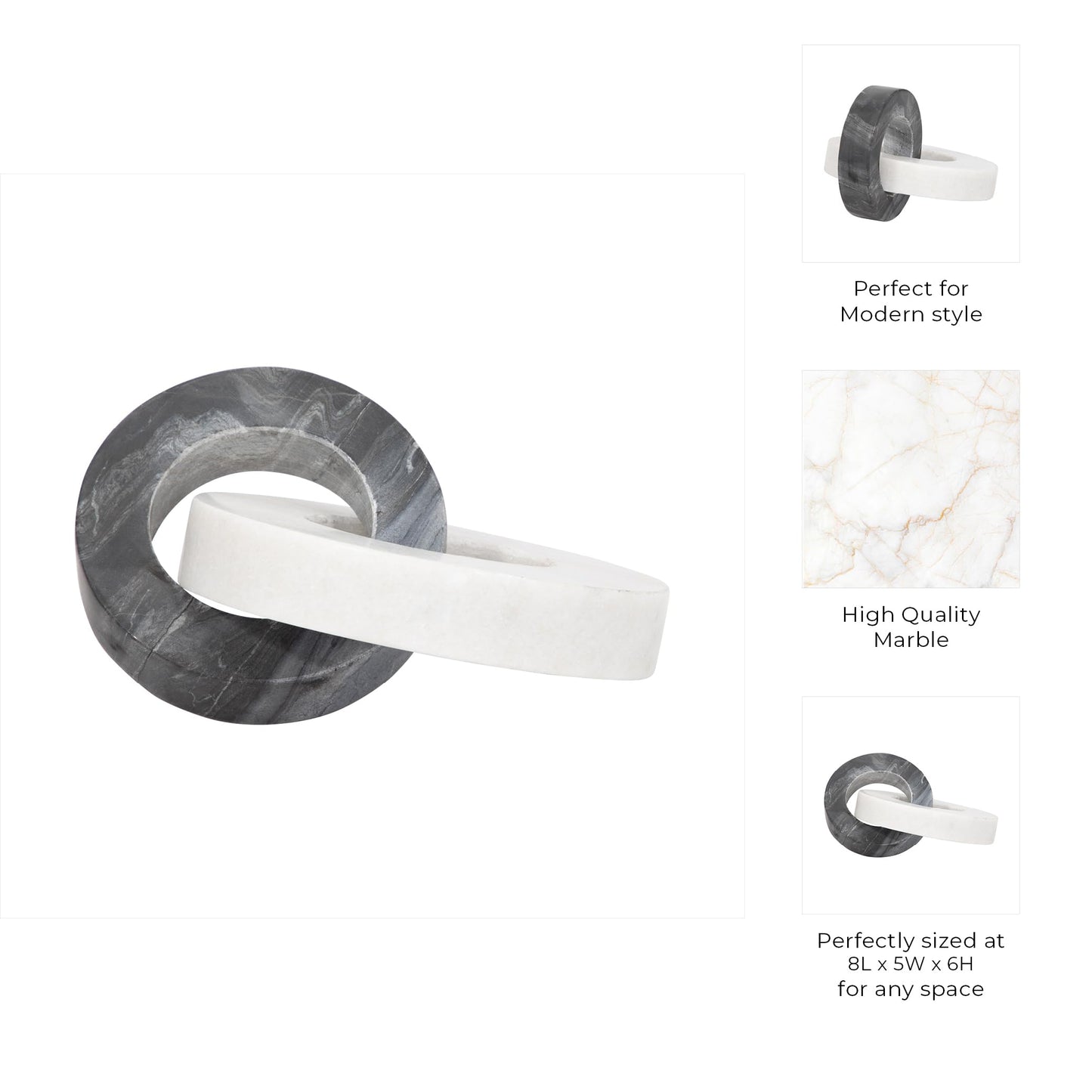 Home Decor and Bathroom Decor Marble Double Ring – Modern Shelf Sculpture and Office Accents for Room Styling – Coffee Table Ornaments and Living Room Decor Statues Design – 6", White & Black