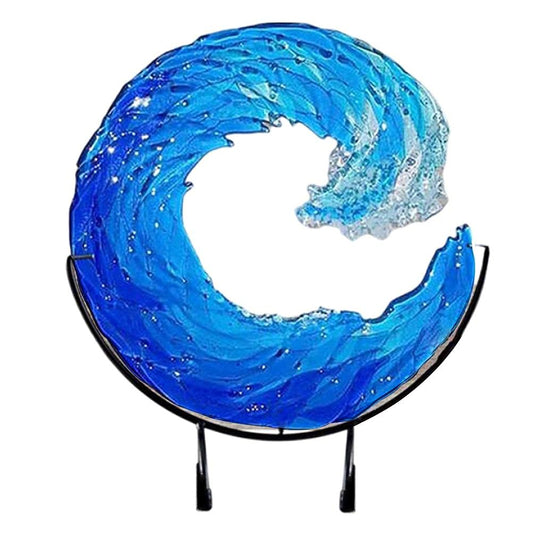 Zerodis Sculpture,Blue Sea Desktop Decoration Ornaments Abstract Art Statue Blown Glass Waves Decor for Office Desk Decor Book Shelf Decor (2)