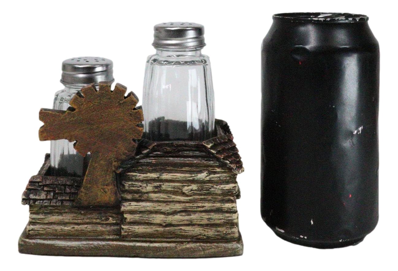 Ebros Gift Country Western Farmhouse Barn With Windmill And Wagon Salt And Pepper Shakers Holder Figurine Set Rustic Ranch Decor Sculpture