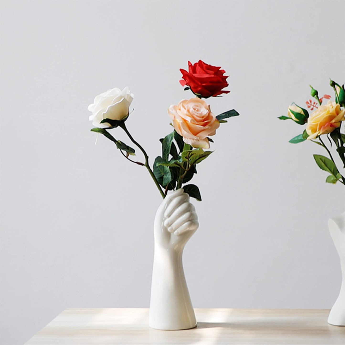 Romehaha Modern Hand Shaped Decorative Vase,9.25''H Ceramic Body Vase, Art Small Flower Vase for Coffee Table Decor,Vases for Flowers,Shelf Living Room Home Farmhouse Table Decor