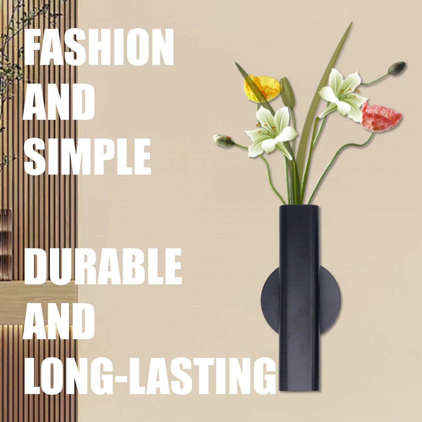 Joyangy 2-Pack 7 Inch Open-End Metal Tube Wall Vase for Stem Display