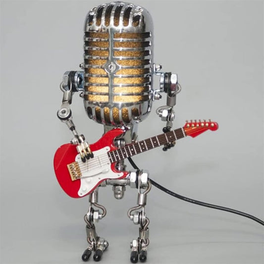 Xmpmrb Vintage Microphone Guitar Robot Lamp, Music Gifts for Men, Cool Gifts for Music Lovers, Vintage Light Home Decor Nightstand Desk Lamp for Bedroom, Music Studio (Red)