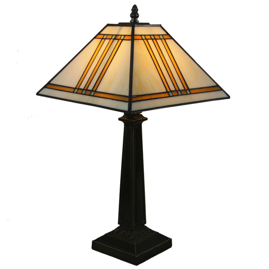 Bieye L10345 Mission Tiffany Style Stained Glass Table Lamp with 11-inches Wide Lampshade, 20-inch Tall