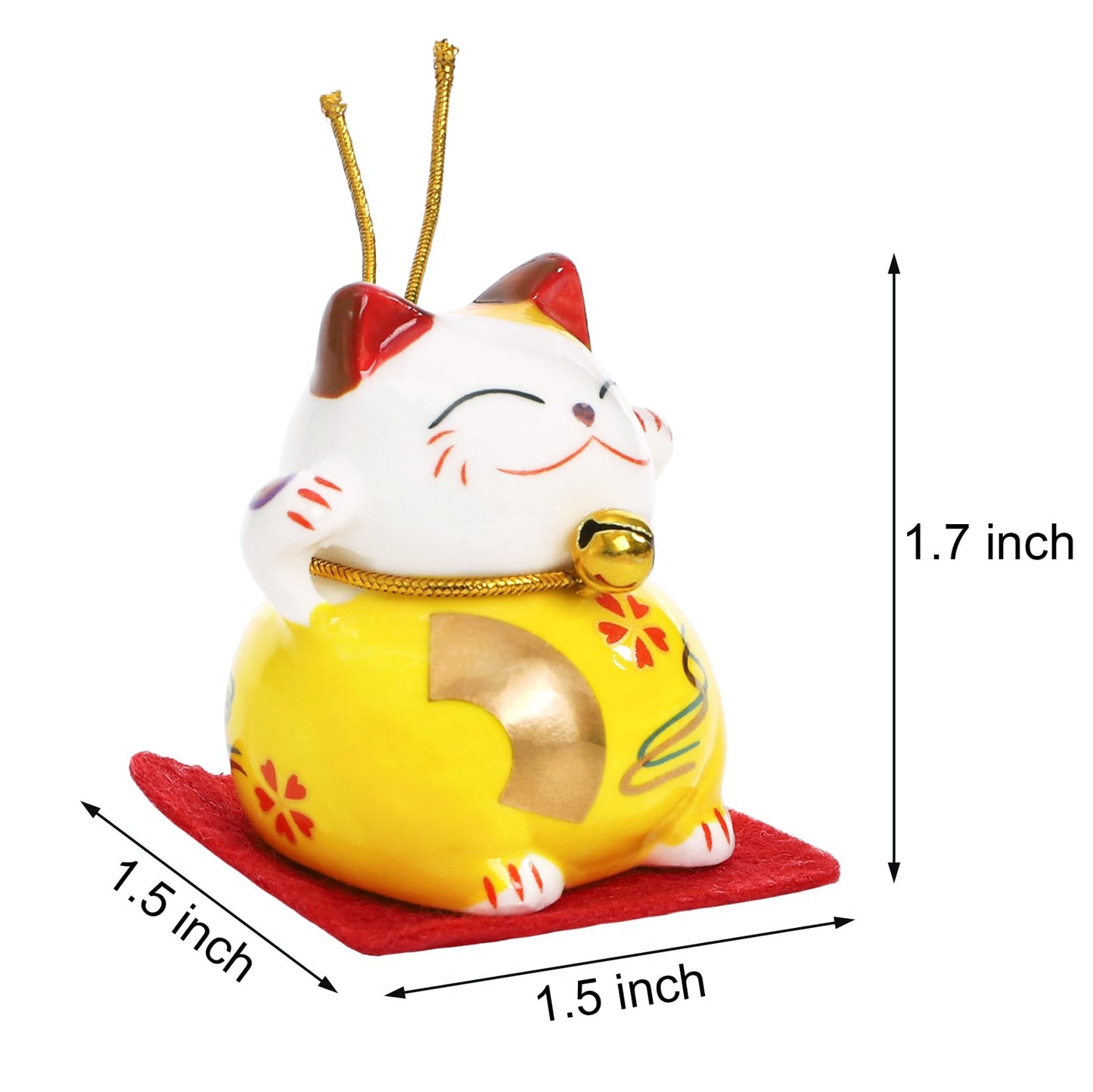 Elsjoy Set of 10 Mini Maneki Neko Lucky Cat, 2 Inch Ceramic Beckoning Cat Statue Japanese Fortune Cat Figurines for Home Decor, Gift