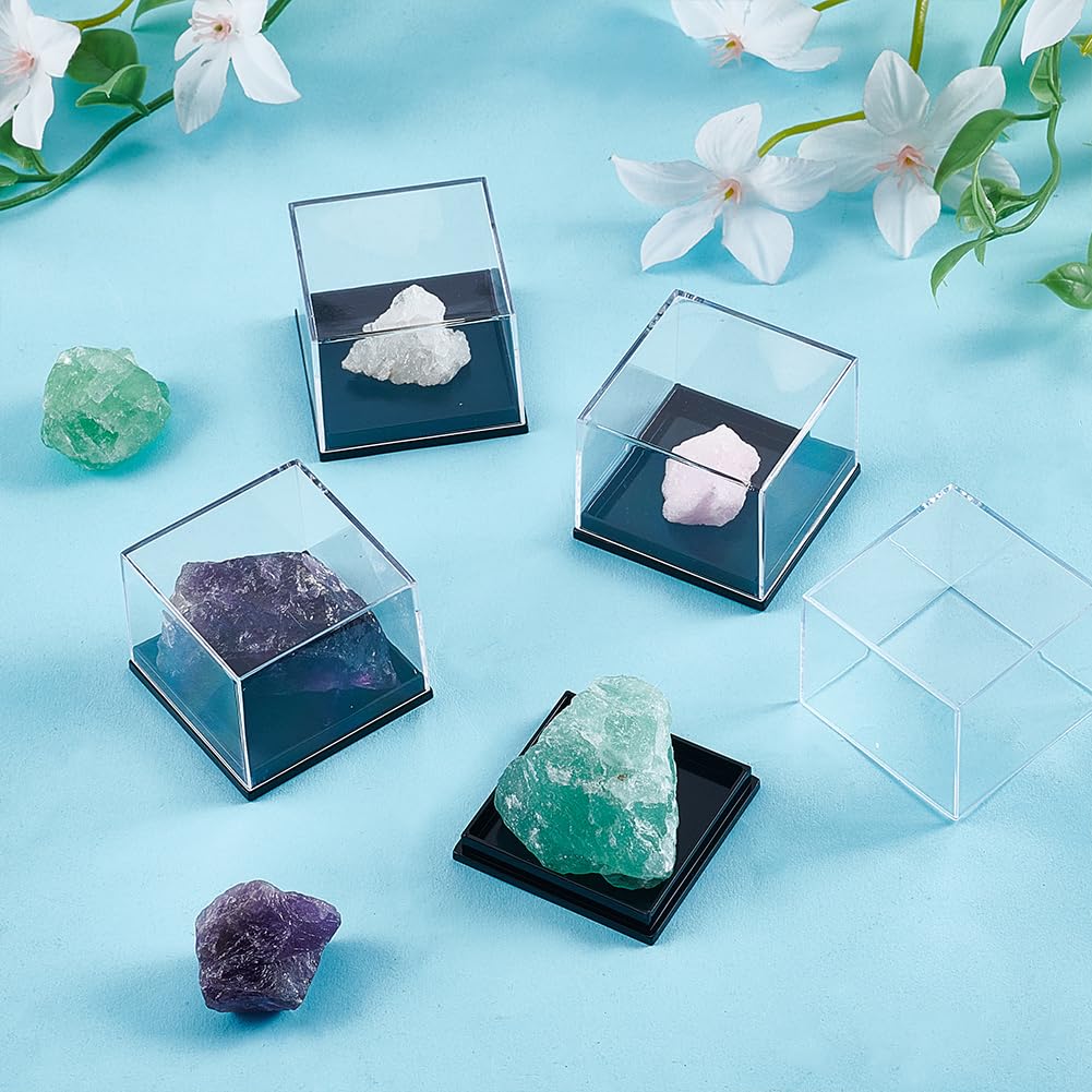 BENECREAT 12 Pcs Mineral Sample Case, 1.65x1.65x1.28 Inch Clear Display Case, Cube Display Box for Storage Jewelry Storage Container Home Countertop