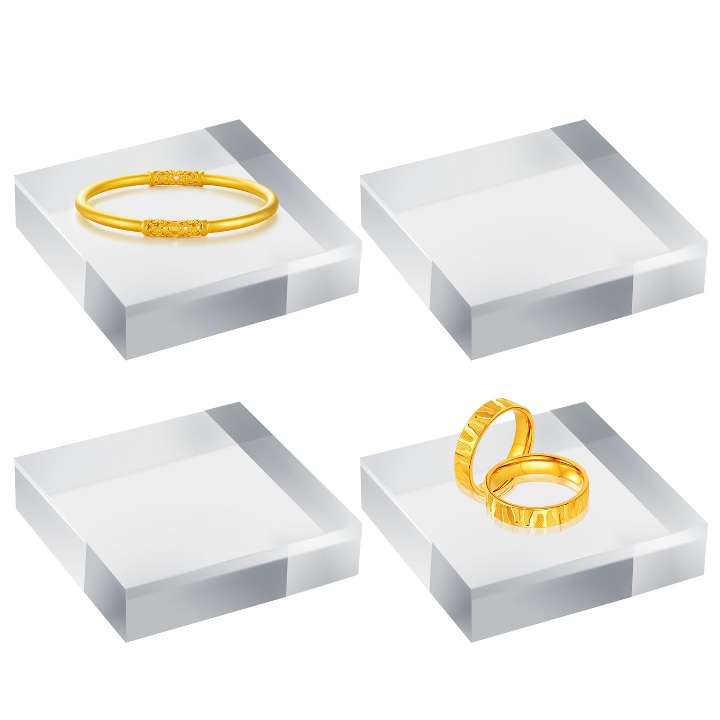 VELATYVIO 4 Pcs 4 x 4 x 1Inches Acrylic cubes for display Polished clear square display block Acrylic risers display base stands for Ring Jewelry and Other Items Holder Base