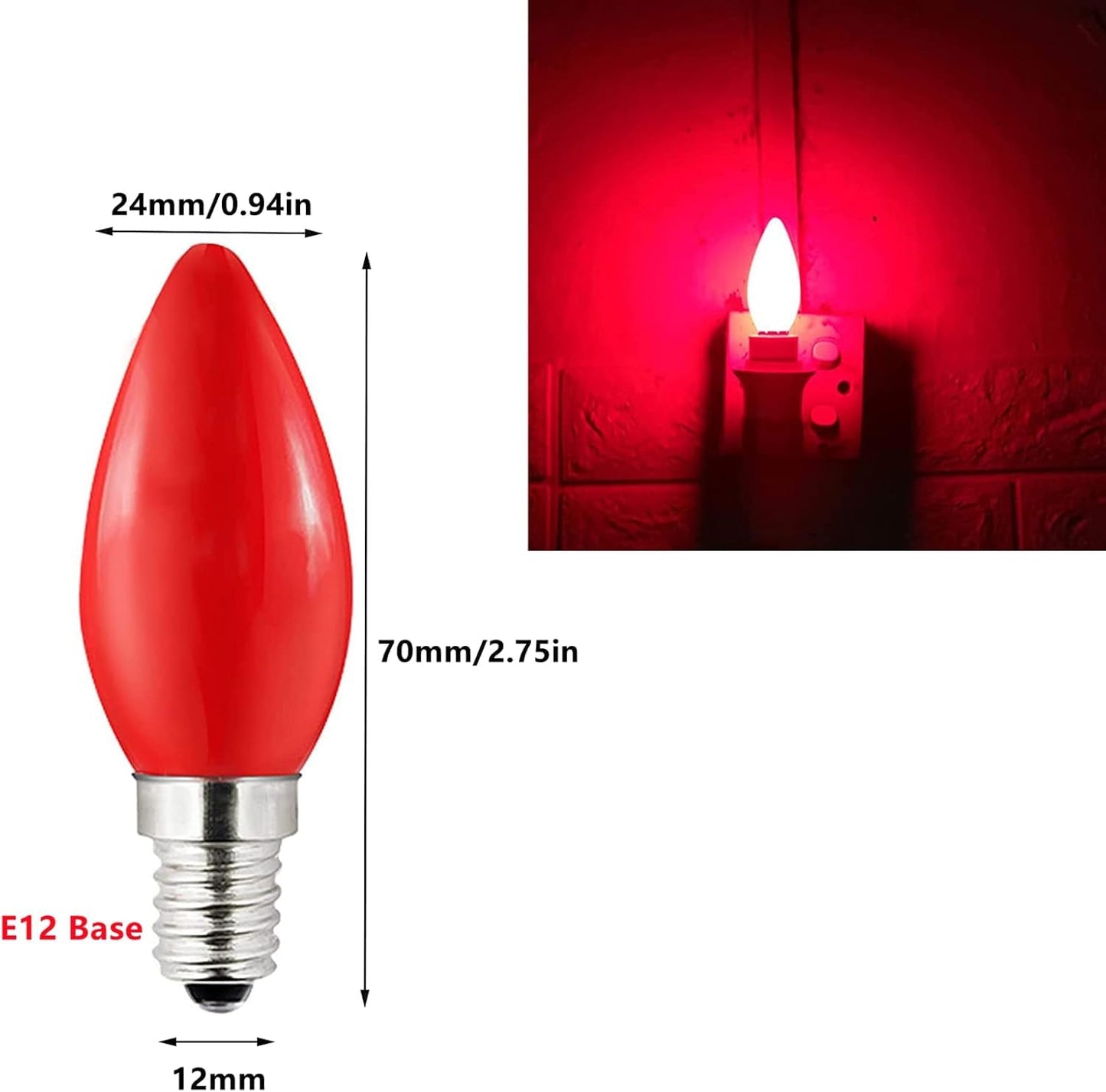 Minsily 16 Pack Red C7 LED Candelabra Light Bulbs 1W C7 Replacement Light Bulbs 8W Equivalent Mini E12 LED Decorative Bulb Candle Bulbs 110V Night Light Salt Lamp for Christmas Holiday Patio Decor
