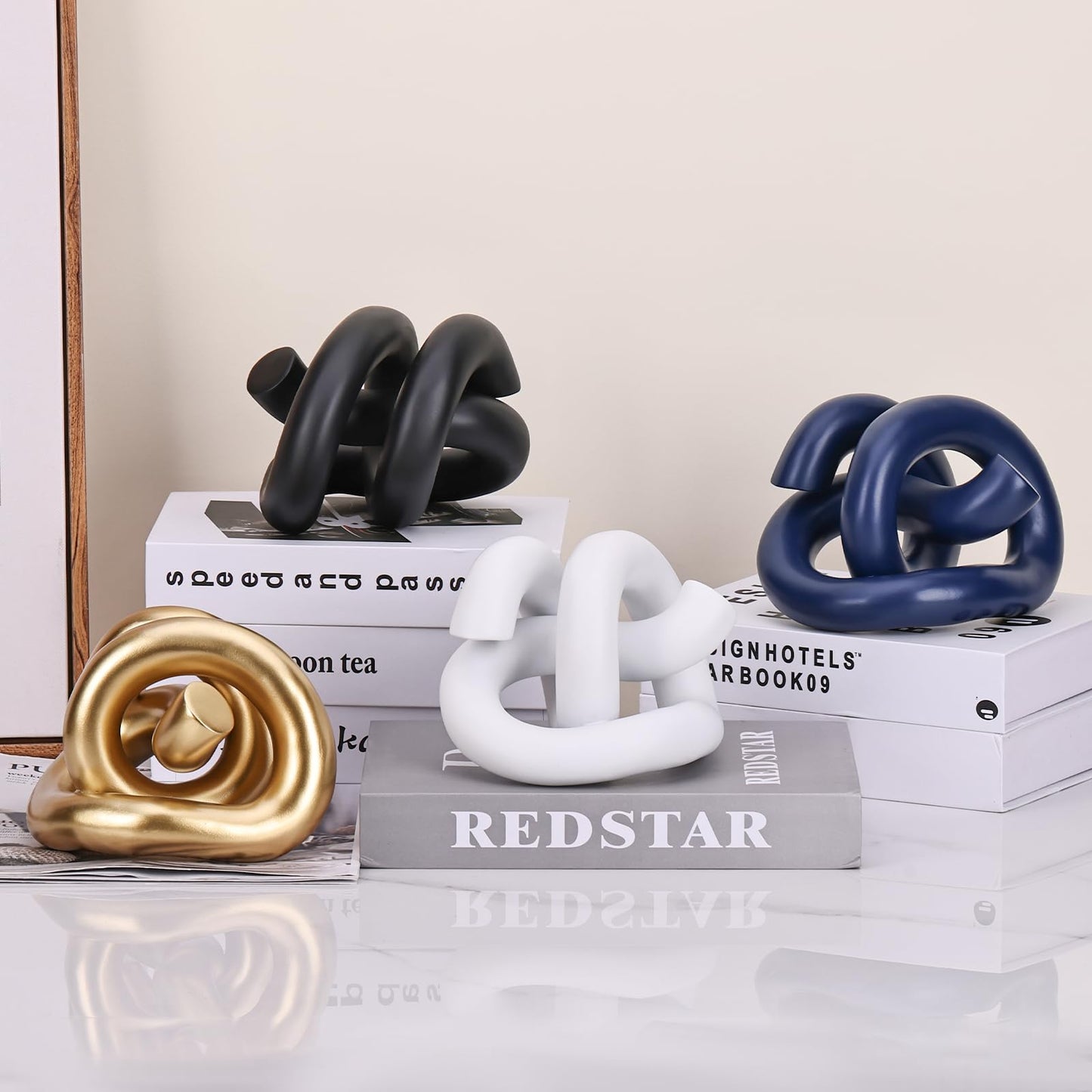LCCCK Funky Abstract Gold Knot Knick Knacks - Gold Accent Decor for Coffee Table & Tv Stand, Modern Geometric Sculpture Scandinavian Minimalist Home Statue Decorative Objects Entryway Bookcase Book