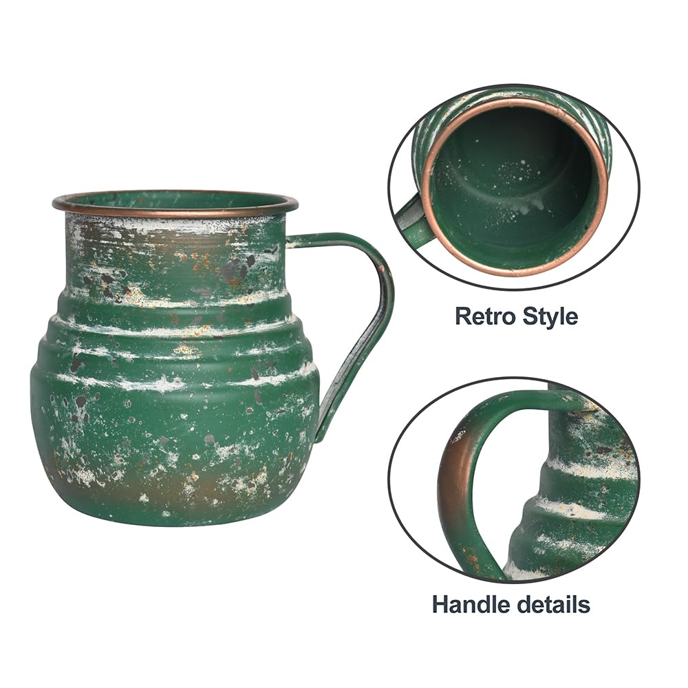 Chadechimo Rustic Metal Farmhouse Vase Shabby Chic Small Pitcher Fall Vase Brown Decorative Vase for Farmhouse Kitchen Decor（Green）