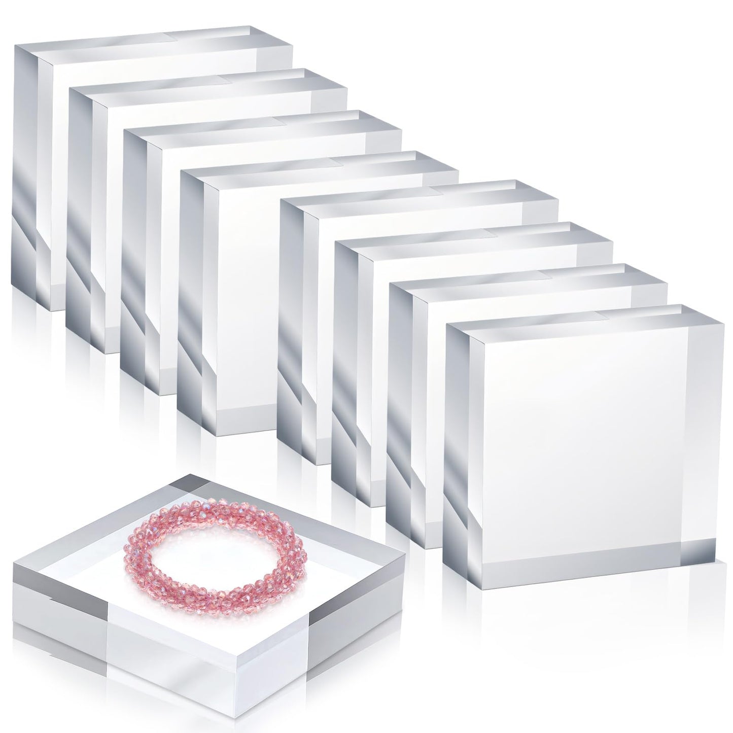 8 Pcs Acrylic Blocks for Display, Clear Solid Square Acrylic Bases Stand