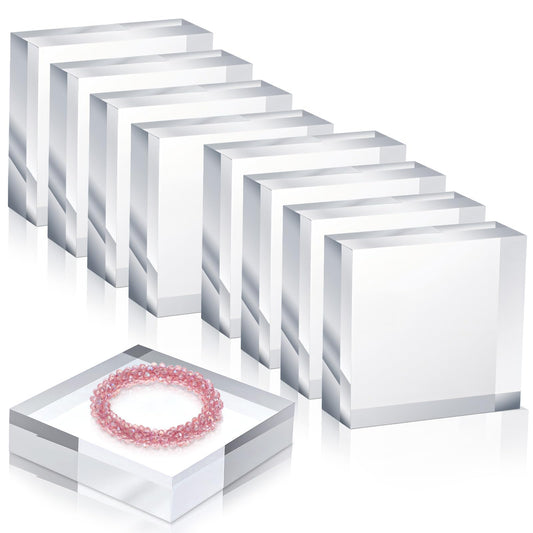 8 Pcs Acrylic Blocks for Display, Clear Solid Square Acrylic Bases Stand