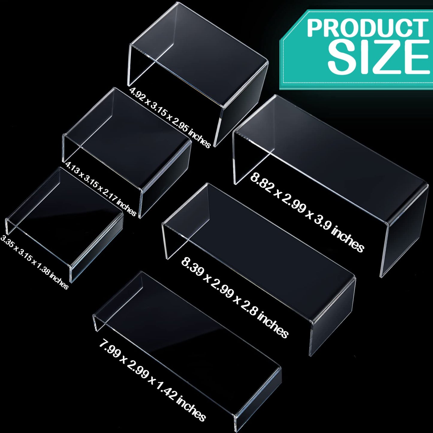 Tuanse 4 Set Acrylic Display Risers - Medium & Large Clear Rectangular Display Stand Shelf for Organizing Cupcake, Figure, Jewelry & Collectibles