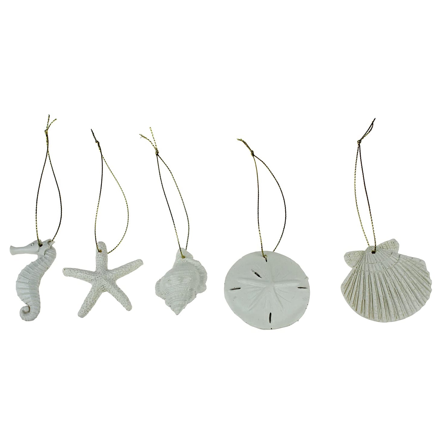 30 Pieces Resin Starfish Seahorse Sanddollar Conch & Seashells Set with Rope for Christmas Tree Hanging Ornaments Beach Theme Wedding Home Decor & DIY Crafts (Beige)