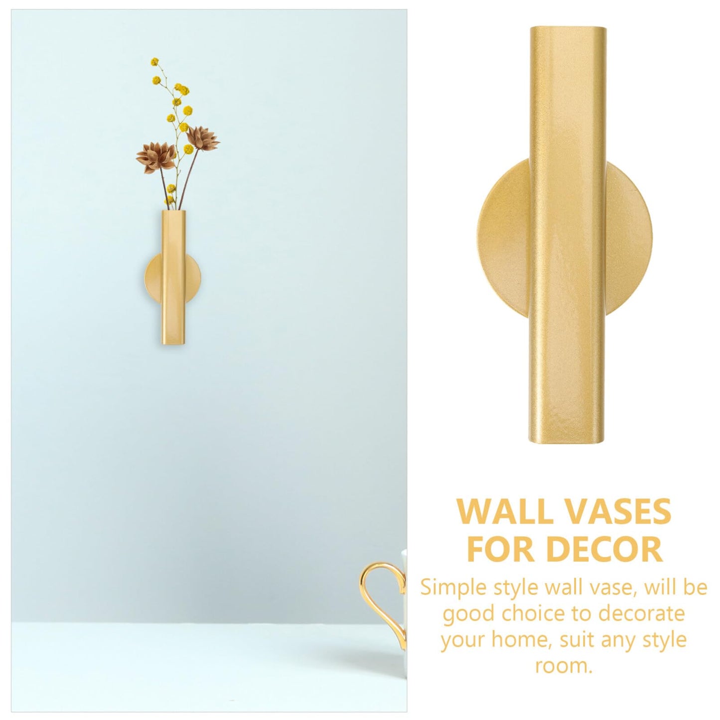 Toddmomy Wall Flower Tube Nordic Metal Wall Vase with Hook 6.29 in Mounted Flower Holder for Fresh Bouquets Greenery and Dried Flowers Decorative Decor for Living Room Bedroom Kitchen Dorm