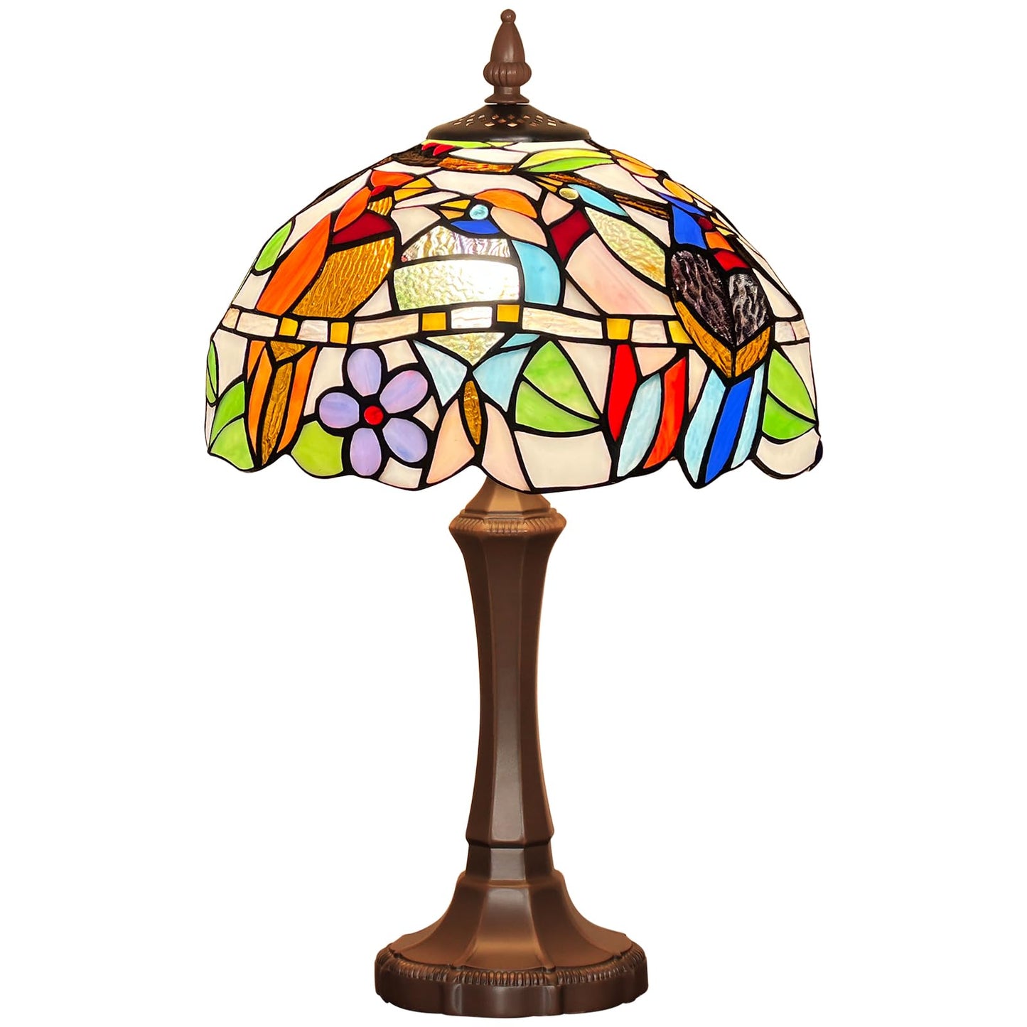 Capulina Tiffany Table Lamp Cardinal Birds Stained Glass 12x12x20 Inches