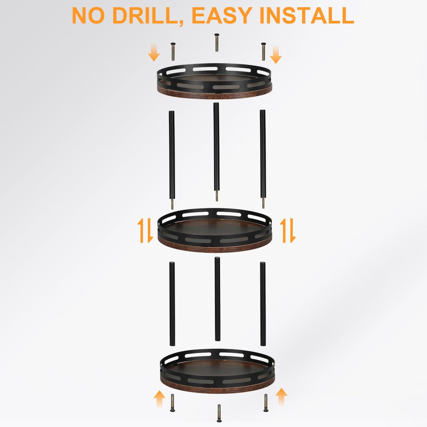 3 Tier Lazy Susan Organizer - 360° Rotating Spice Rack, Industrial Spinning Spice Rack, Versatile Wooden Lazy Susan Turntable for Kitchen Cabinet, Countertop, Pantry, Bathroom, Vanity