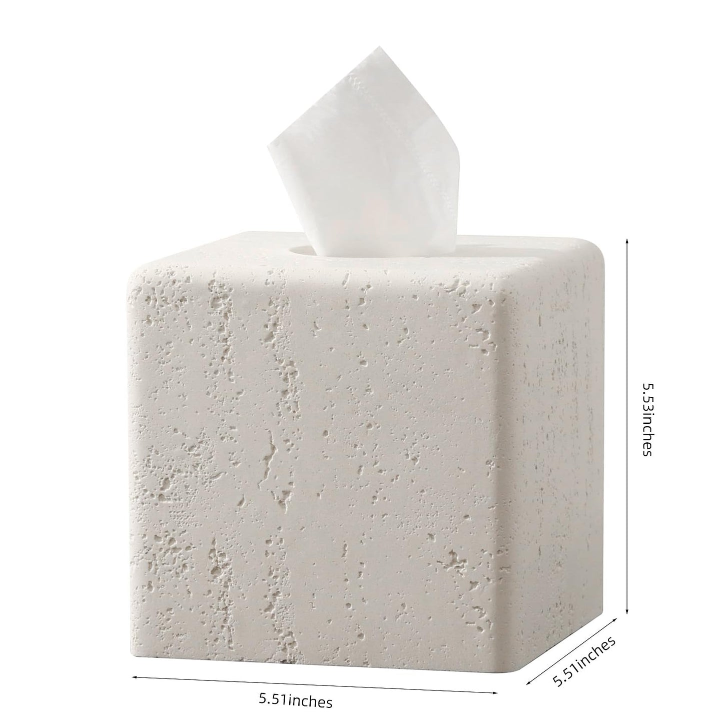 Haocoott Tissue Box Cover Square, Resin Facial Tissue Holder Covers Toilet Paper Holder Decorative Travertine Paper Dispenser Home Decor for Bathroom Bedroom Living Room Office (Off White)