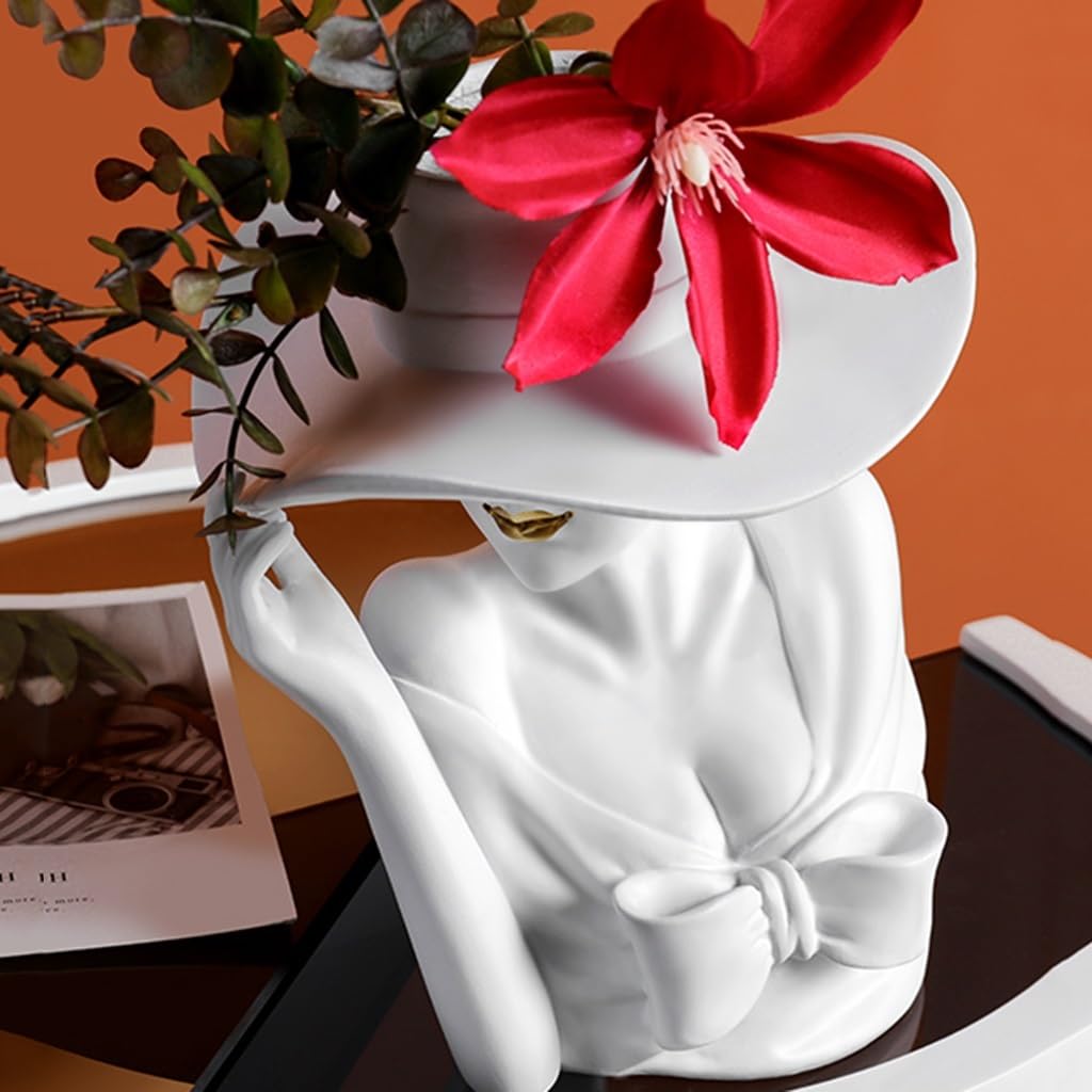 White Ceramic Flower Vase, Vases for Centerpieces, Coffee Table Decor, Modern Elegant Goddess Vase Ornaments, Ceramic Flowers in the Living Room, Decorative Vases, Flower Pot