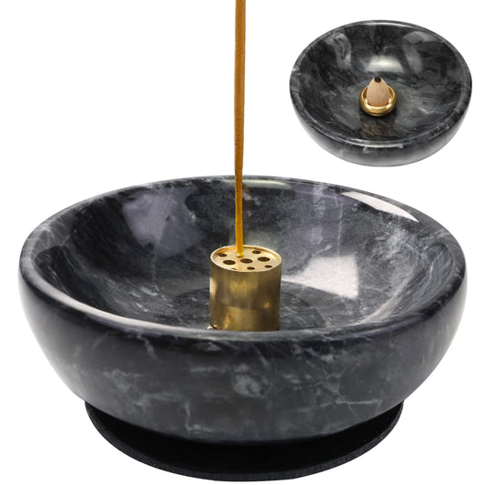 Vrupin Natural Marble Incense Burner, Handmade Incense Stick Incense Burner Reflux Burner, Ideal for use in Meditation, Incense Smokers and Decoration. (Black)