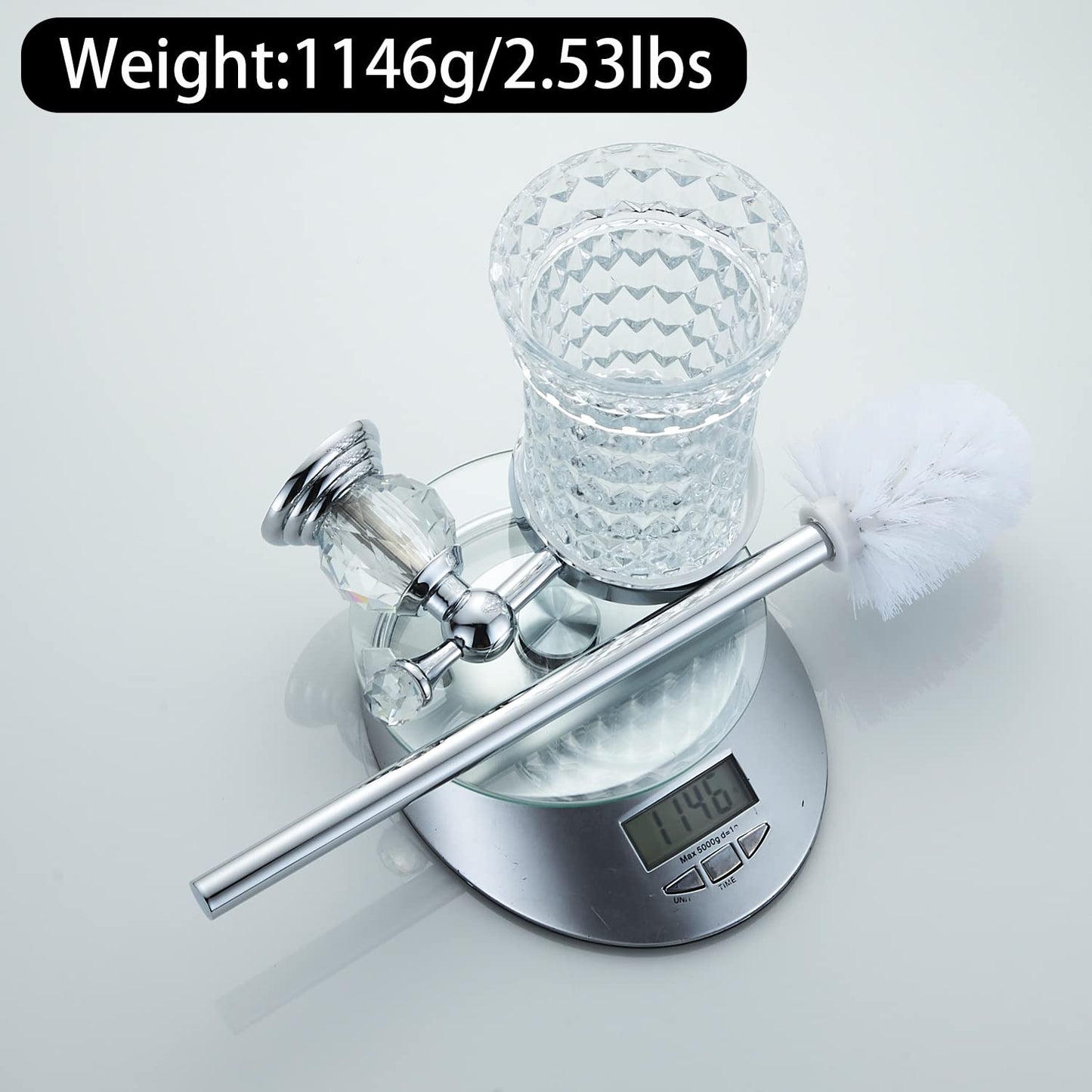 WOLIBEER Crystal Toilet Brush Holder, Chrome Toilet Cup Set with Polished Silver Brush Handle Wall Mounted for Bathroom - Decorative Design,Space Saving.