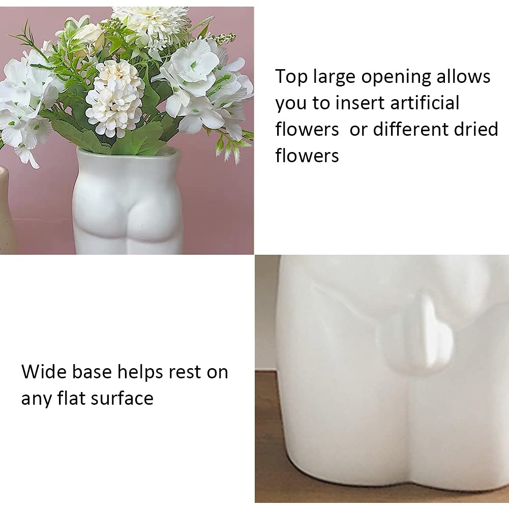 Kelendle Butt Vase, Butt Planter Body Vase Cheeky White Ceramic Flower Vase Boho Plant Pot Body Sculpture Modern Art Home Decor for Living Room Bedroom Centerpiece Table Wedding Small