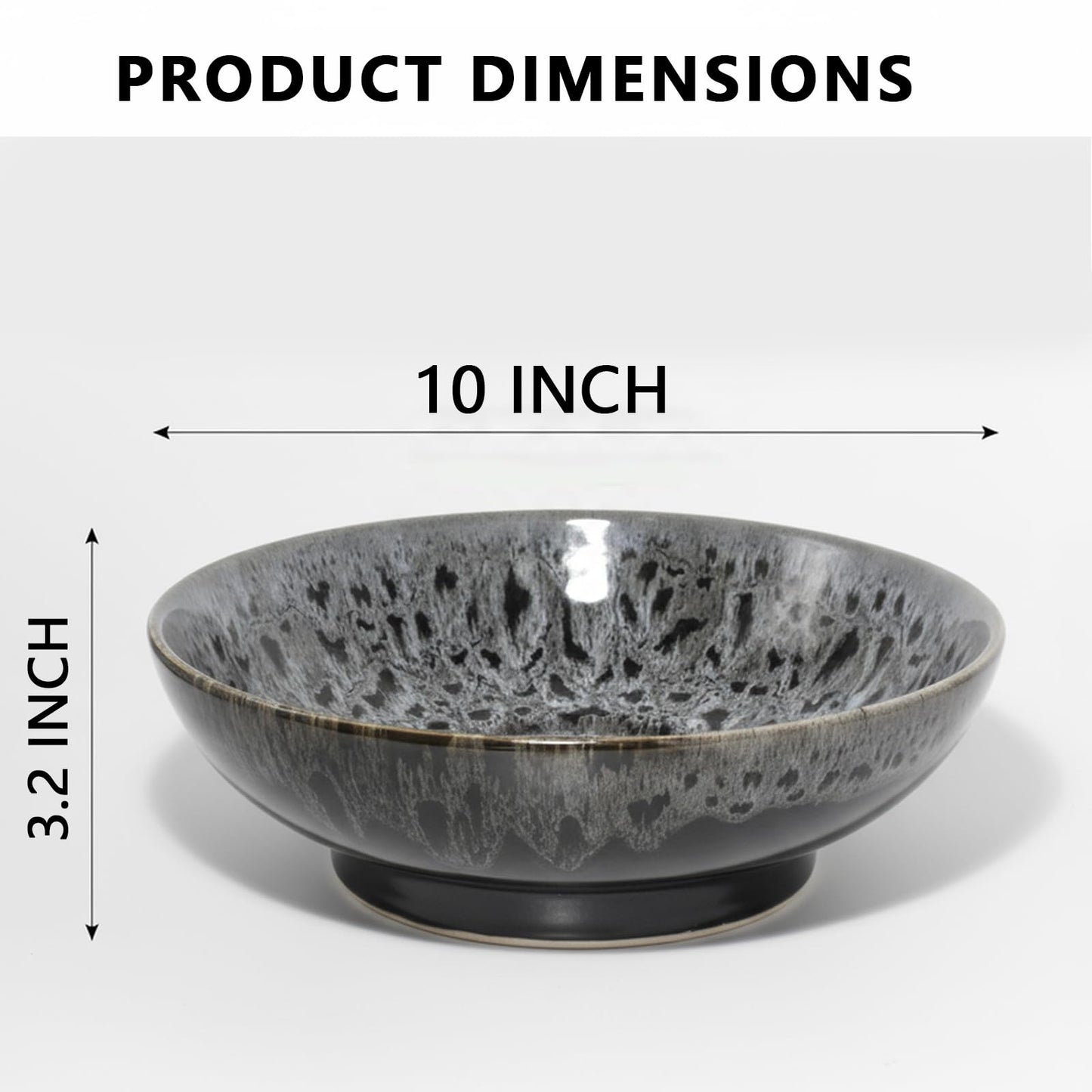 Ronanemon Ceramic Fruit Bowl,10.2" Decorative Bowl, Large Fruit Bowl for Kitchen Counter, Pedestal Bowl, Kitchen Counter Décor, Bread Candy Snacks Organizer(Black Gray)