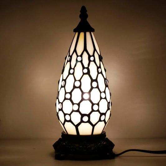 TCODTPOL Small Tiffany Stained Glass Table Lamp 5.5X11 Inch (White Yellow)