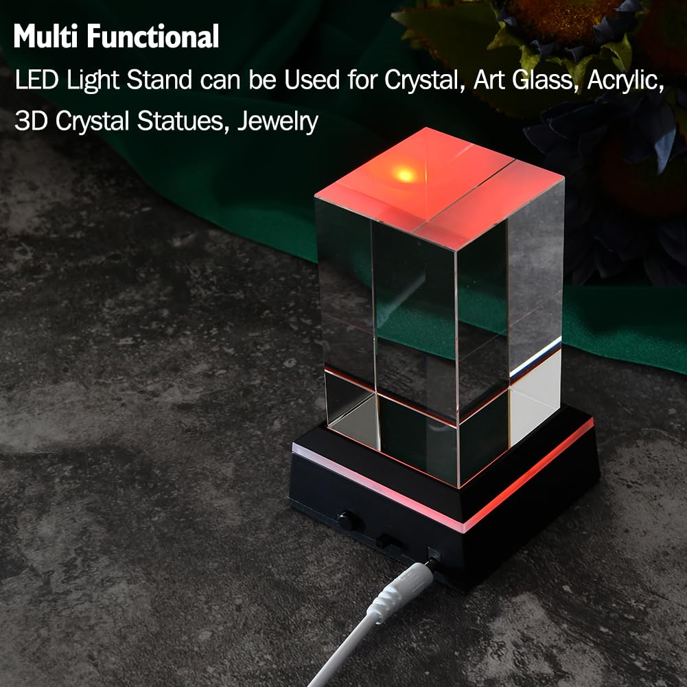IFOLAINA LED Light Base Multicolor Show Stand Square Display Plate 9 Lighting Mode Color Change for 3D Crystal Art and Glass Ball Resin Figurine