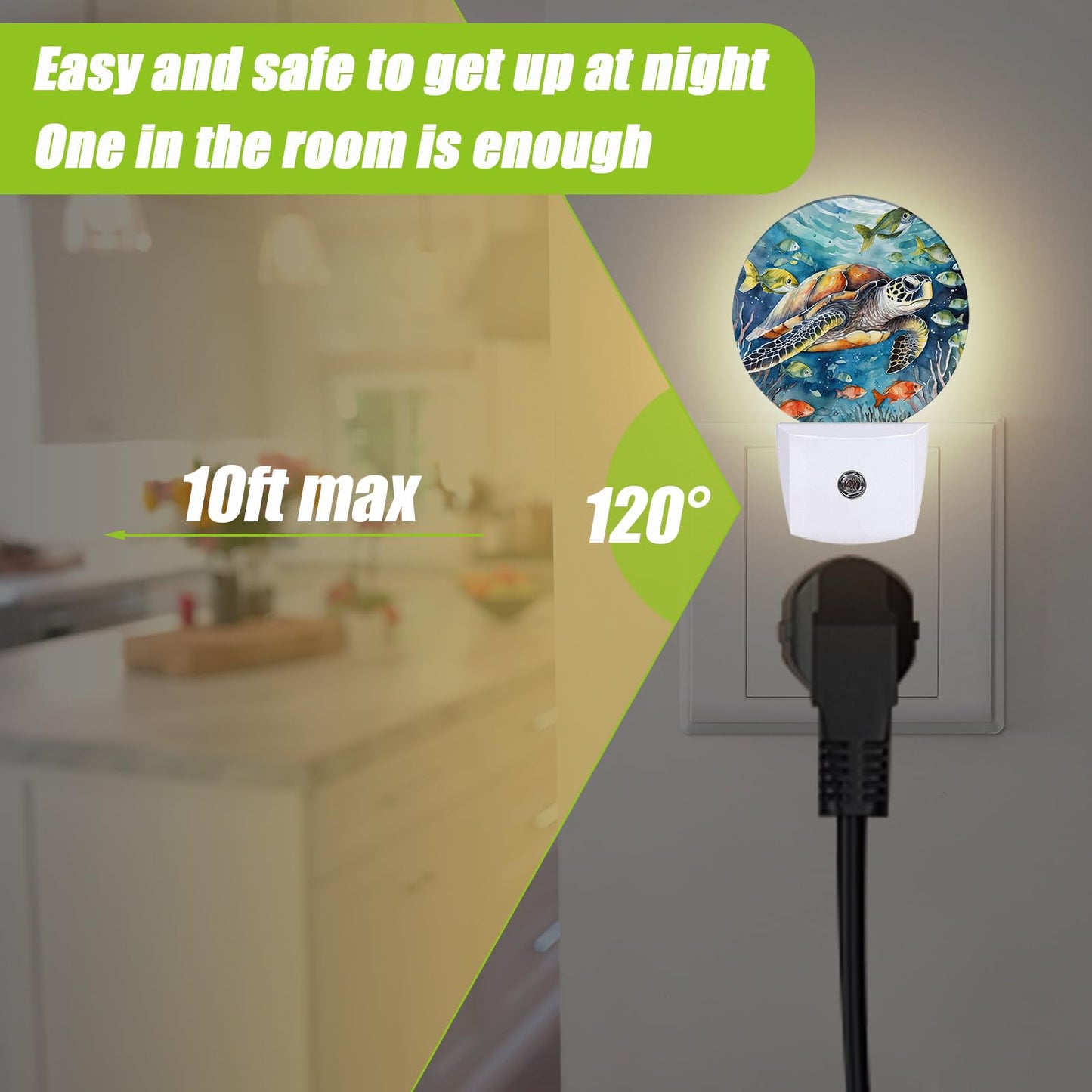 COSHARKLY Sea Turtle Night Light,Underwater World Night Lights Plug into Wall for Kitchens Toilets Bedroom Decorative Half Round Nightlight Led Lamp 0.5W Sleep Friendly