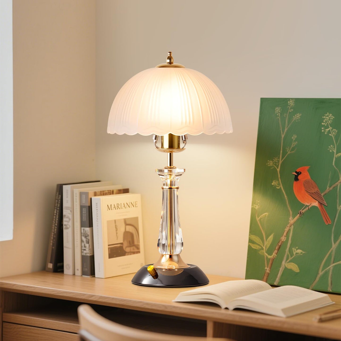 Flashine Crystal Table Lamp,Dimmable Bedside Lamp with ON/Off Switch Modern Glass Lamps for Night Stands Bedroom Living Room Decor (1PACK)