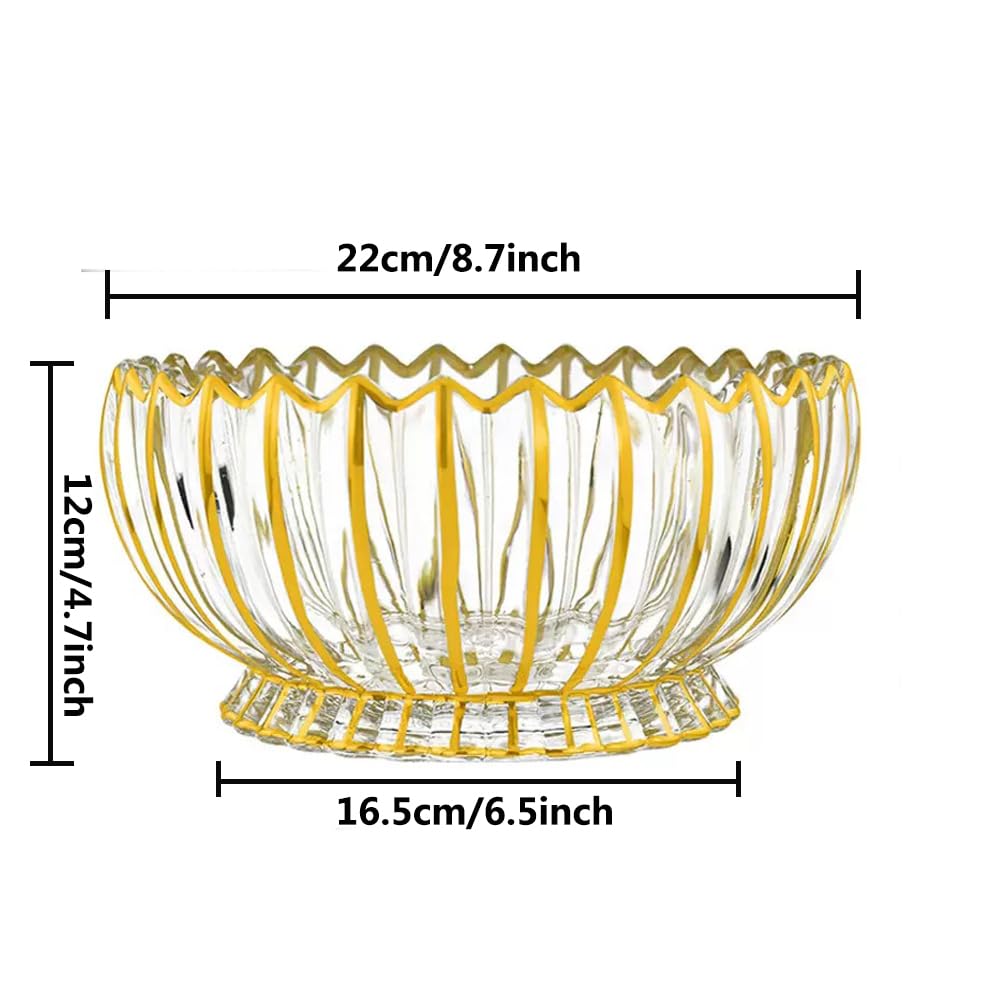 MAGCOLOR Hand painted Gold Round Crystal Glass Fruit Bowl-8.7inch Diameter, Footed Bowl,Elegant Decorative Fruit/Candy Bowl.