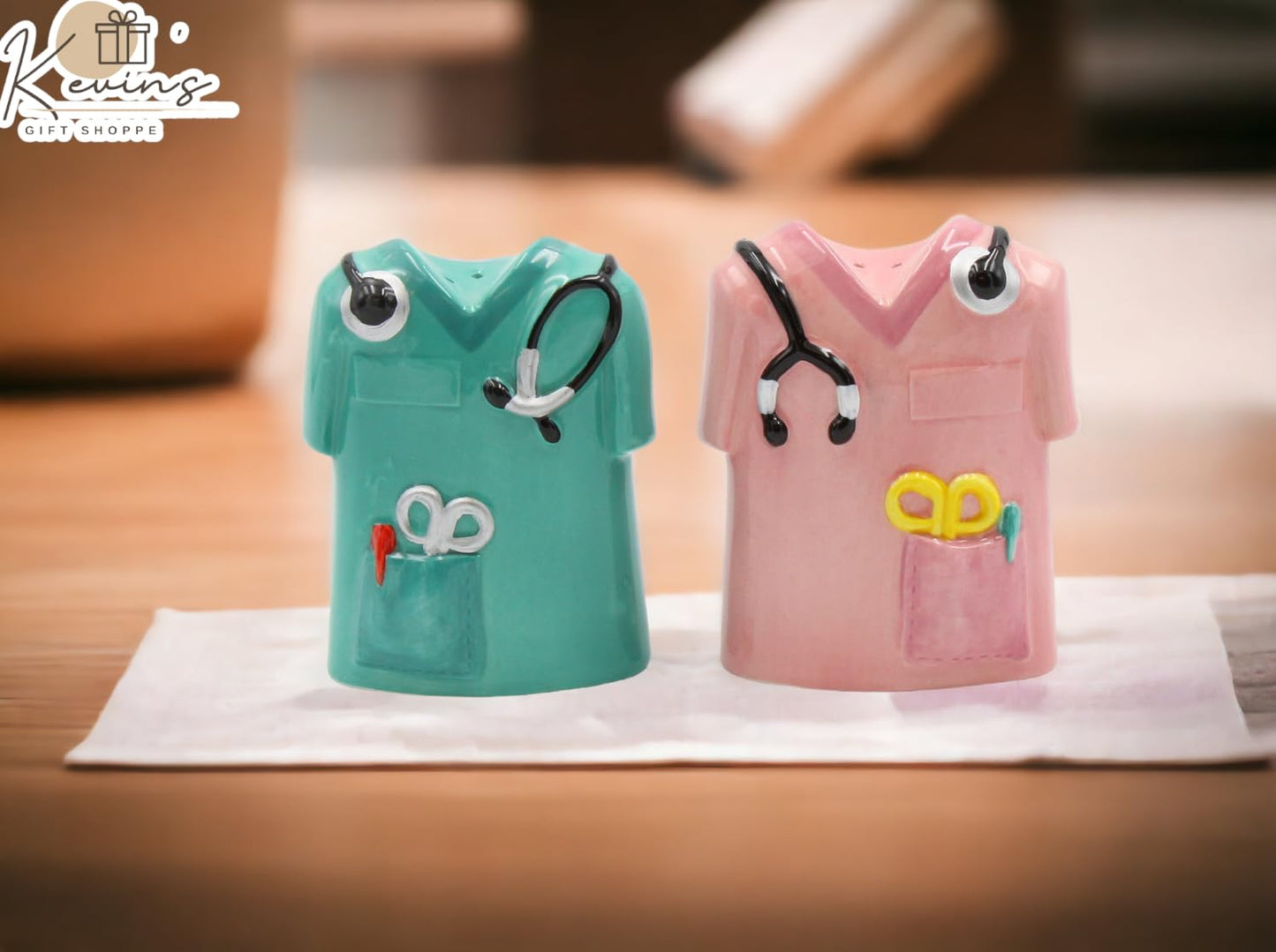 Fine Ceramic Healthcare Heroes Nurse Doctor Scrubs Salt & Pepper Shakers Set, 3-1/2" H