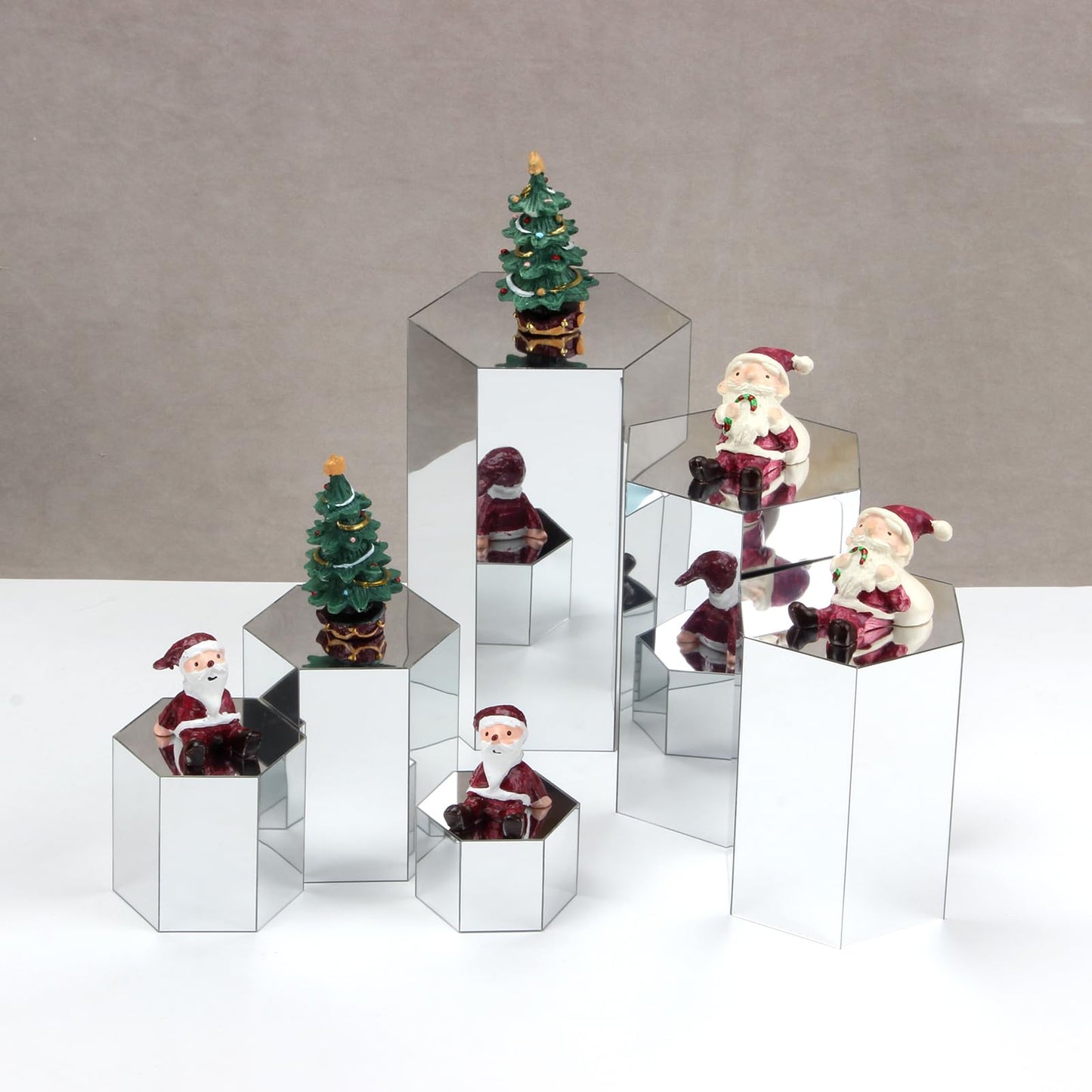 Kcgani Hexagonal Mirror Acrylic Jewelry Display Risers, Hexagon Display Riser Stands Multipurpose Riser, Perfume Figure Showcase Display Stand Makeup Brush Cosmetic Holder Storage Containers, Set of 6