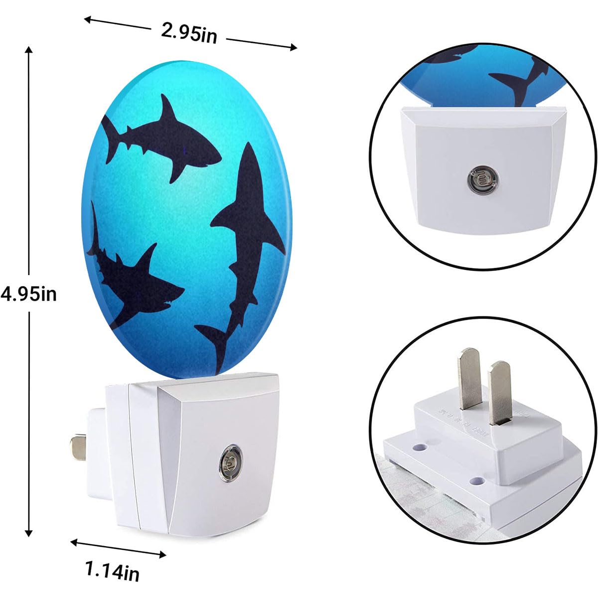EKOBLA Floating Sharks Night Light, Summer Sea Beach Night Lights Plug into Wall with Dusk to Dawn Sensor, Coastal Nautical Nightlights for Bathroom and Bedroom