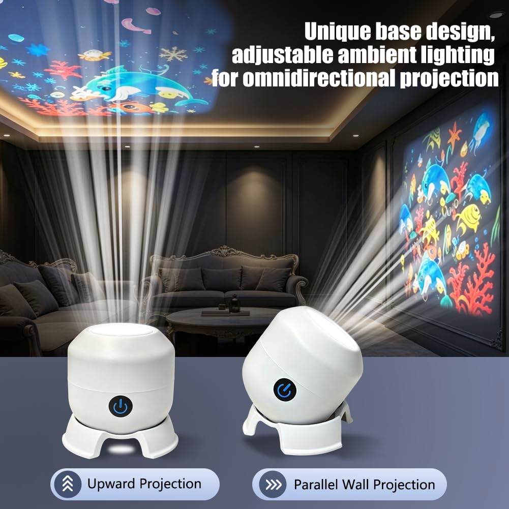 Abnaok Dynamic Rotating LED Projector Light, Projector Lamp for Kids, Ocean World Projection Lamp, Adjustable Brightness, 360° Rotating Unique Base Design, for Meditation, Bedroom, Home Theater