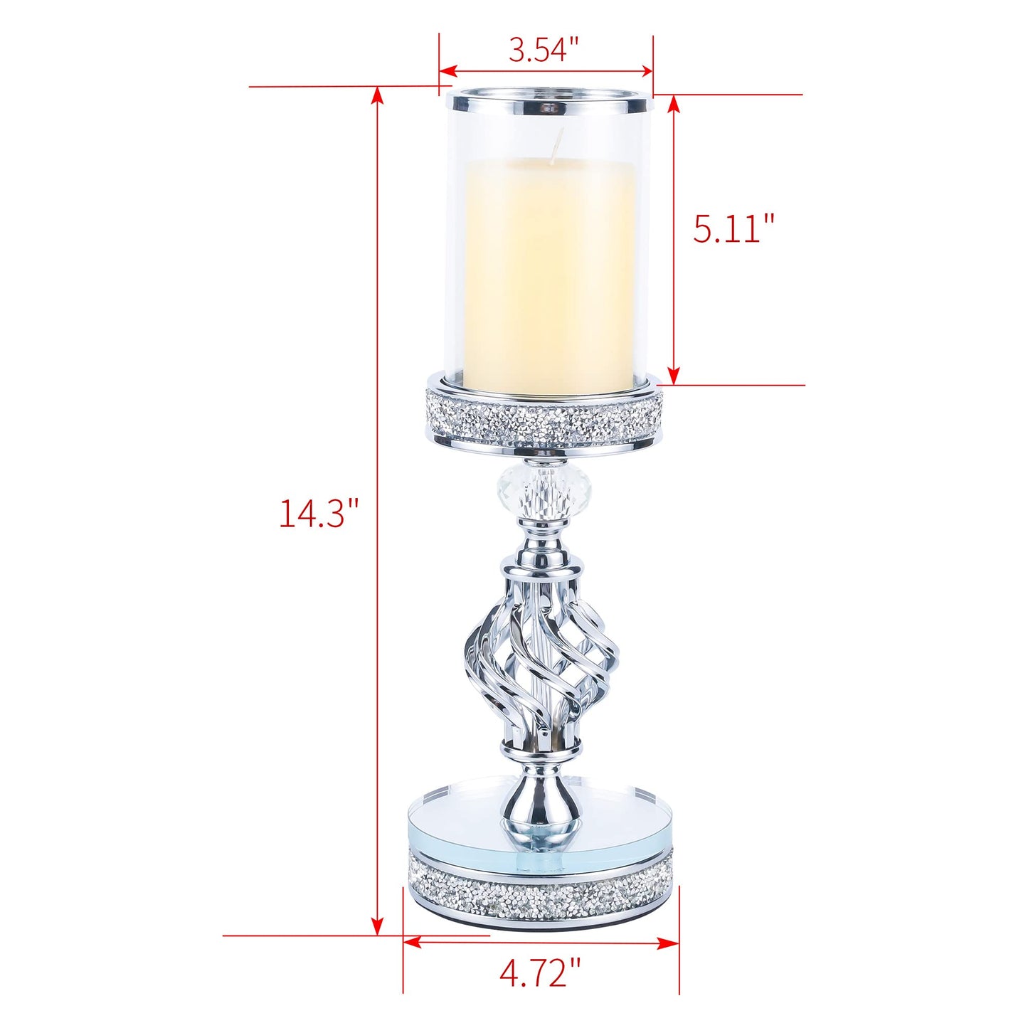 Hanjue Crystal Candle Holders for Pillar Candle, Metal Crystal Candle Holder for Home Decor, Centerpieces, Coffee Dining Table CH0509 (Silver (M))