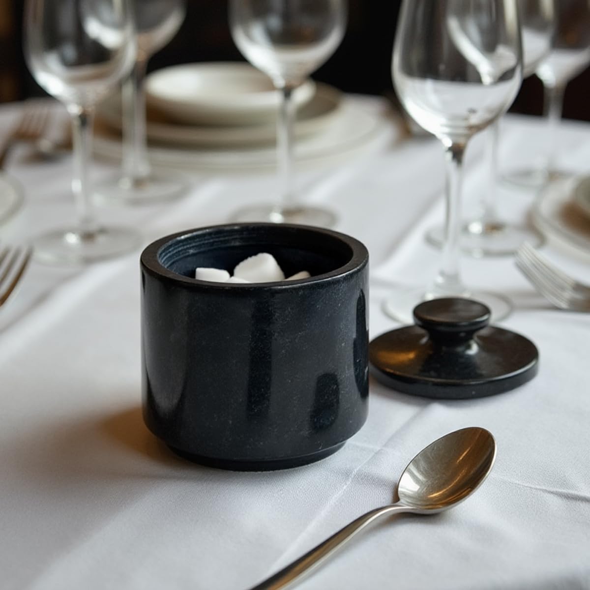Marmor Krafts Handcrafted 3-Inch Black Single Marble Salt Cellar with Lid | Elegant Kitchen Decor, Salt Keeper Bowl, Spice Jar | Perfect for Flaky Sea Salt & Himalayan Pink Salt