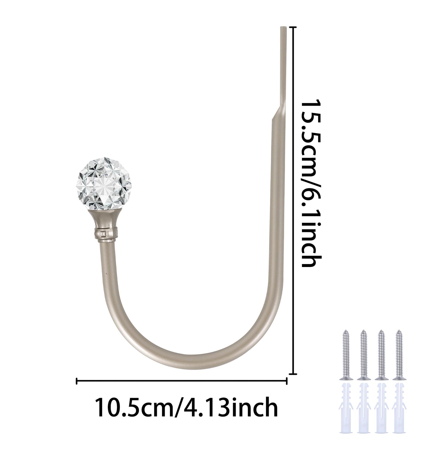 Groleca 2 x Heavy Duty U Shaped Metal Curtain Holdbacks Curtain Tiebacks with Clear Crystal Ball Pull Backs Curtain Holders for Drapes (Silver)