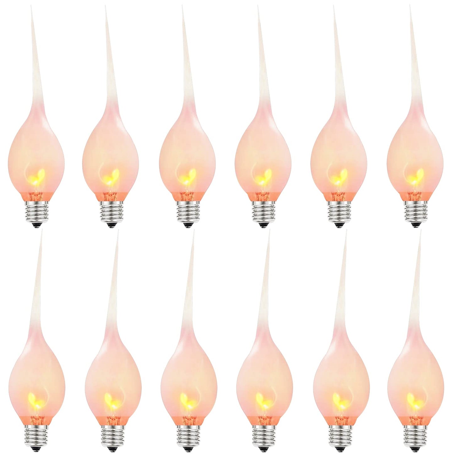 Doratale Christmas Flicker Flame Candle Light Bulbs, Country Style Silicone Dipped Flickering Replacement Bulbs for Electric Window Candles, Chandelier, E12 Candelabra Base, 1Watt, 120 Volt, 12 Pack
