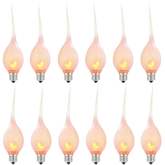 Doratale Christmas Flicker Flame Candle Light Bulbs, Country Style Silicone Dipped Flickering Replacement Bulbs for Electric Window Candles, Chandelier, E12 Candelabra Base, 1Watt, 120 Volt, 12 Pack