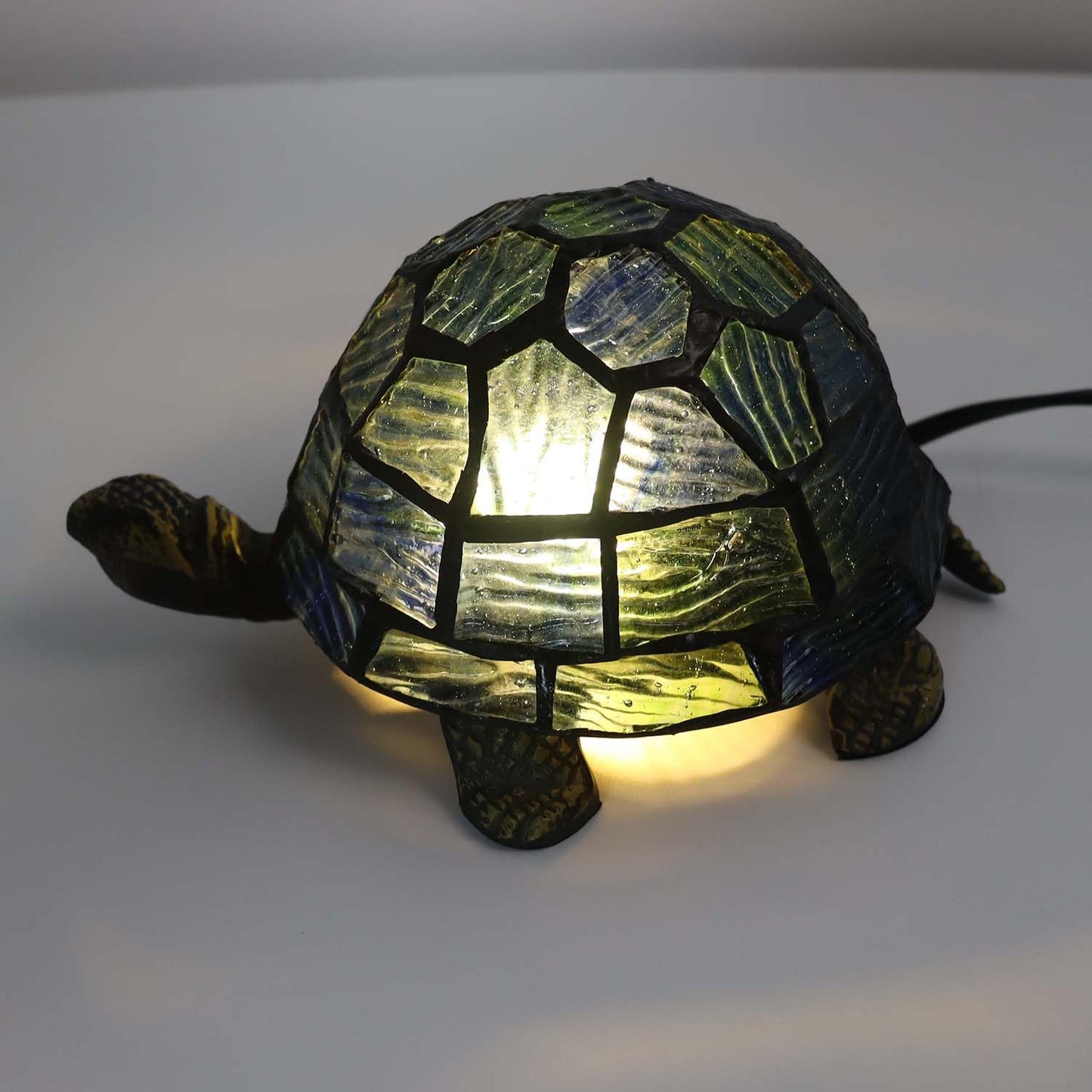 Bieye L10592 Tortoise Tiffany Style Stained Glass Accent Table Lamp Night Light for Bedside Living Room Animal Pet Lover (Blue-Green)