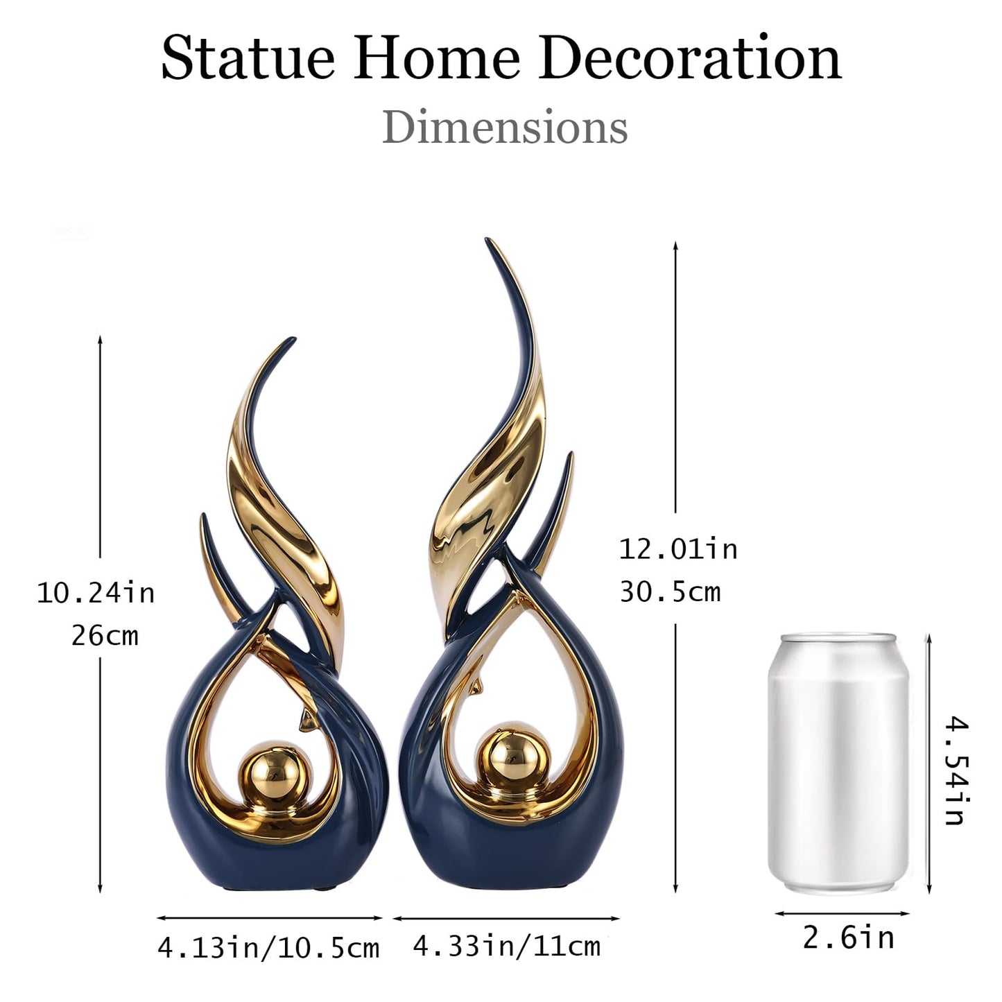 2 PCS Blue Gold Ceramic Statues For Home Decor Accents, Modern Abstract Art Sculptures, Elegant Tabletop Decorative Objects For Dining Room, Entryway, Tv Stand, Mantel, Coffee Table Centerpieces