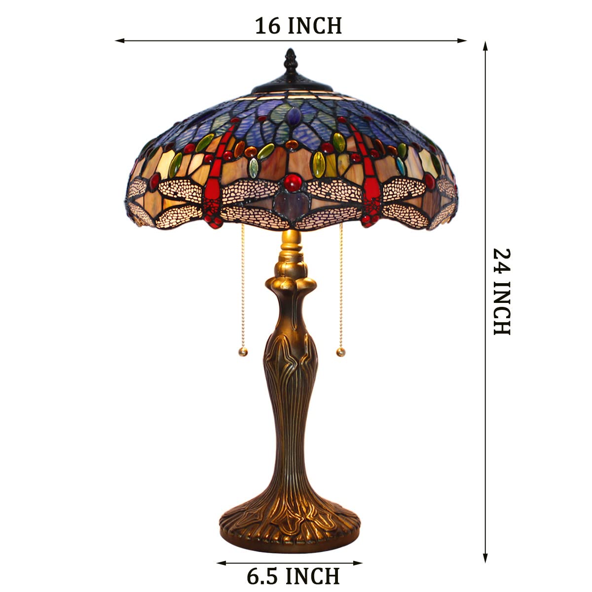 WERFACTORY Tiffany Table Lamp Stained Glass Dragonfly Style Bedside Lamp