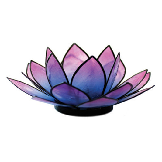 Om Gallery SoHo Lotus Tea Light Holder - Handcrafted Capiz Shell Candle Holder 5 Inch Diameter - Artisan Boho Votive Tea Light for Home Decor and Altar - Fair Trade Gift - Pink and Turquoise