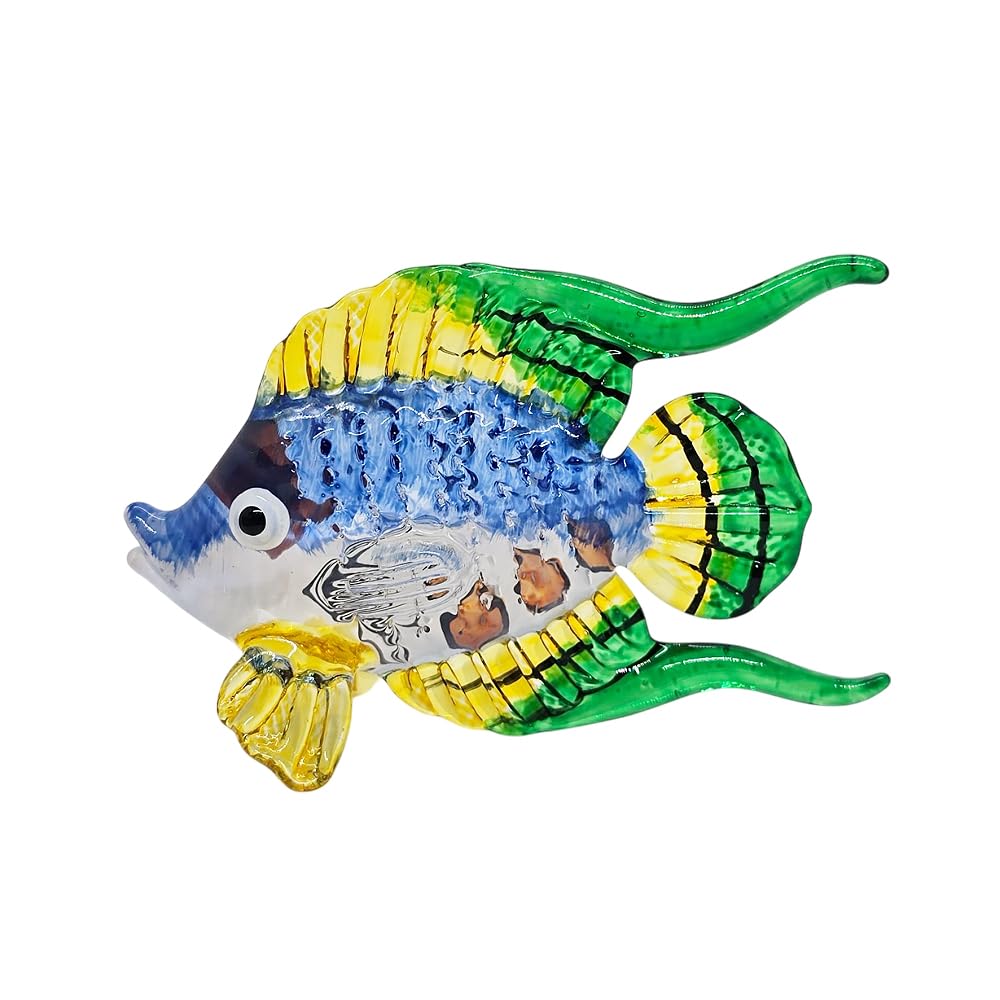 WitnyStore 3½" Blue Green Yellow Angelfish Angel Fish Artistic Blown Glass Figurine Hand-Blown Statue Tabletop Decoration Unique Collectible for Adult Collectors Handcrafted Elegant Home Room Decor